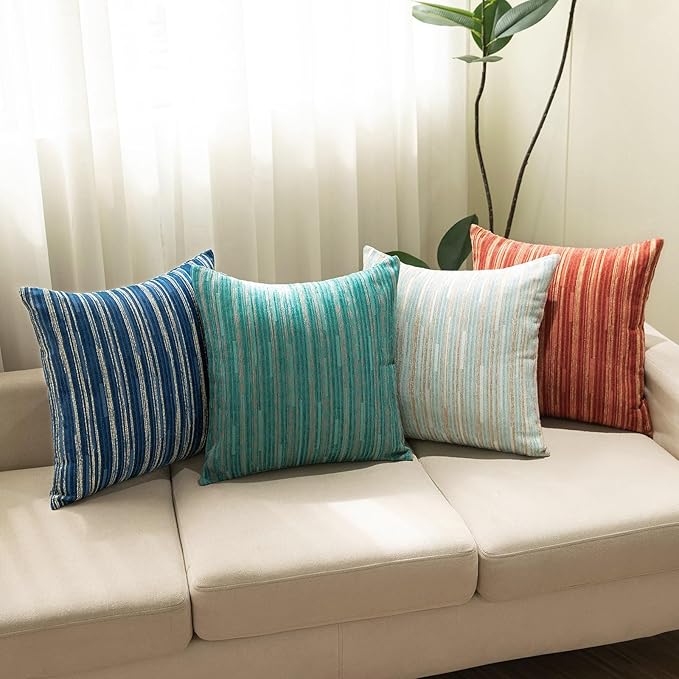 Yeiotsy Pillow Cases Blue, Pack of 2, Decorative Throw Pillow Covers Striped Bohemia Couch Cushion Covers for Sofa Home Decor (Light Blue, 18 X 18 Inches)