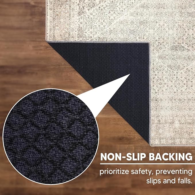 Keen Home Design 4x6 Rug - Machine Washable Area Rug with Non-Slip Backing, Ideal for Living Room, Dining Room, Bedroom - Vintage, Easy Clean, Durable, Low Pile Rug - (4' x 6')