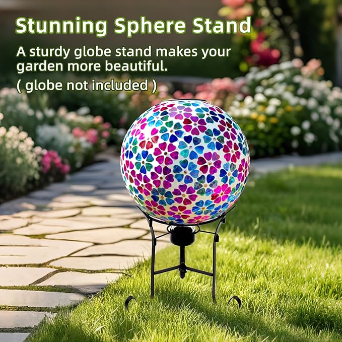 VOREEN 10" Gazing Ball Stand, Metal Gazing Globe Stand for 8-12 Inch Garden Gazing Globe, Outdoor Décor Garden Yard Accessories, Black
