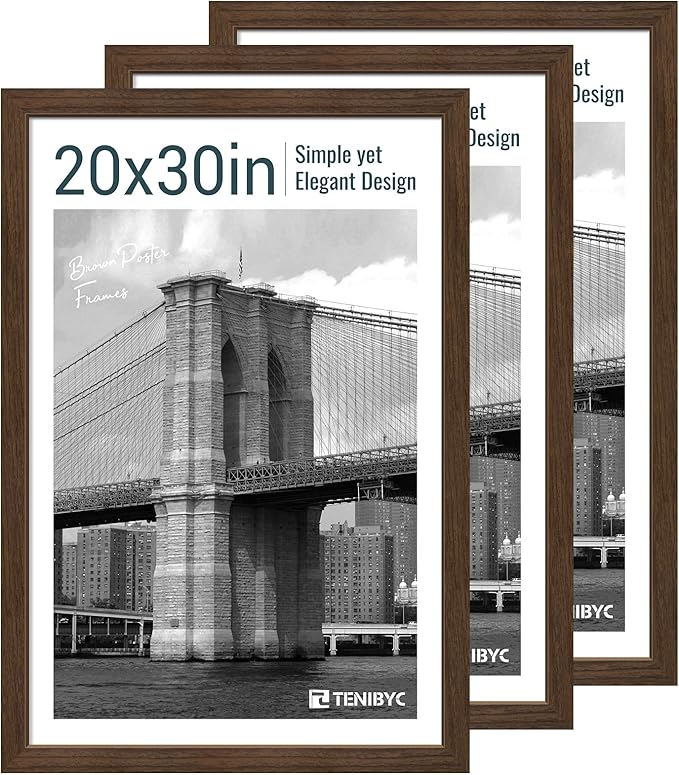 20x30 Poster Frame 3 Pack - Brown Woodgrain, Wood Picture Frame, Wall Gallery Frame - Wall Hanging