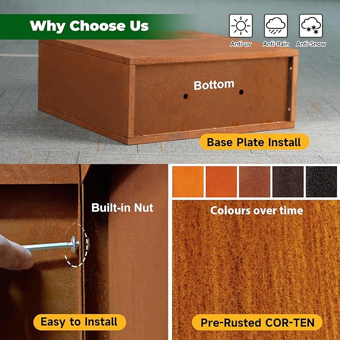 Galvanized Steel Metallic Heavy Planter for Outdoor Plants Metal Outdoor Planter Spliced Flower Box with Partitions for Outside,Indoor,Garden (Corten, 30 * 12 * 24)