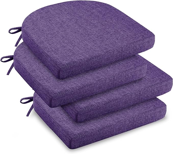downluxe Indoor Chair Cushions for Dining Chairs, Soft and Comfortable Textured Foam Kitchen Chair Pads with Ties and Non-Slip Backing, 16" x 16" x 2", Purple, 4 Pack
