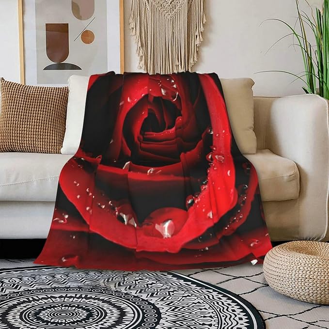 HGOD DESIGNS Red Rose Throw Blanket Ultra Soft Warm All Season Rose Decorative Fleece Blankets for Bed Chair Car Sofa Couch Bedroom 50"X60"