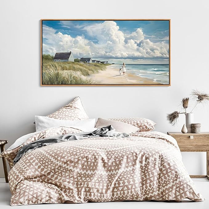 HGUAOA Coastal Canvas Wall Art - Large Landscape Wall Art for Living Room - Ocean and Beach Painting - Blue Artwork for Bedroom Decor - Above Bed Wall Pictures -Beach Theme Print Art