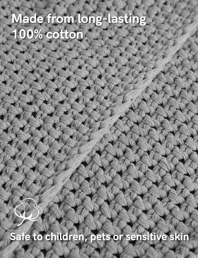 YnM Chunky Cotton Knit Throw Blanket, Cable Knit Throws for Bed Couch Sofa, Comfy & Relaxing, Decorative Piece for Farmhouse Modern Boho Rustic Scandinavian Chic Vibe, Moon Grey 80x87 Inches