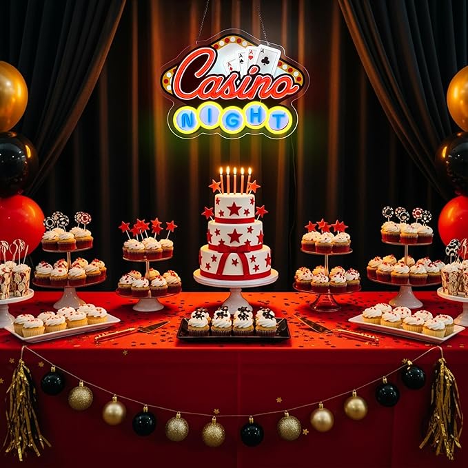 Casino Night Neon Sign for Wall Decor Casino Led Neon Light Dimmable Led Light Sign for Bar Casino Play Room Birthday Party Decor