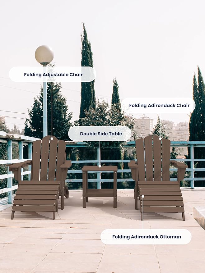 KINGYES Folding Adirondack Ottomans Set of 2 for Adirondack Chair, Brown