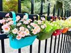 8 Pack Hanging Planters 10", Colorful Metal Bacony Railing Planter for Outdoor Decor, Countryside Fence Pot Flower Bucket for Rails Patio Garden, Plant Pot for Herb (Multi-Color, 8Pcs)