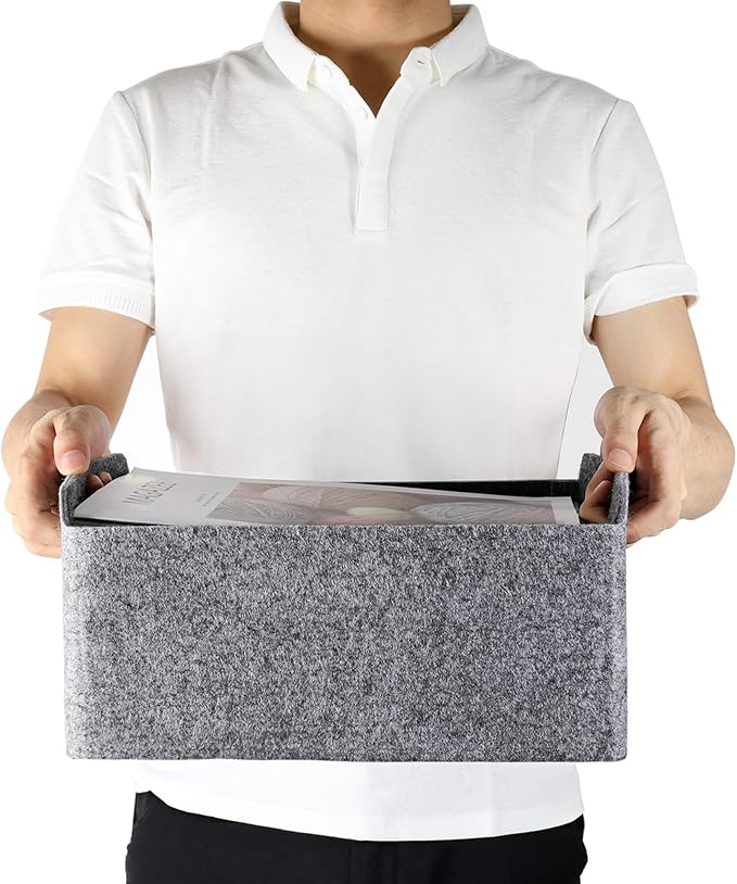 Welaxy Storage Baskets Collapsible Felt Storage bin Foldable Shelf Drawers Organizers Bins organizie Box with Handles for Kids Toys pet Toy Books Clothes Makeup Junk organise (Gray x 3)