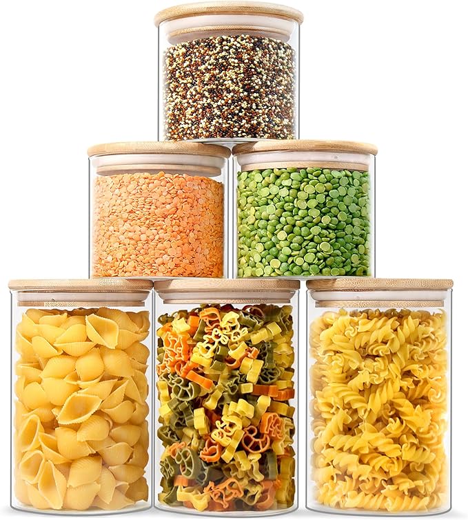 Urban Green Glass Storage Container Bamboo Lids, Glass Airtight Canisters sets, Food Jars, Pantry Organization and Storage Containers, Spice Jars, Flour Canisters of 6