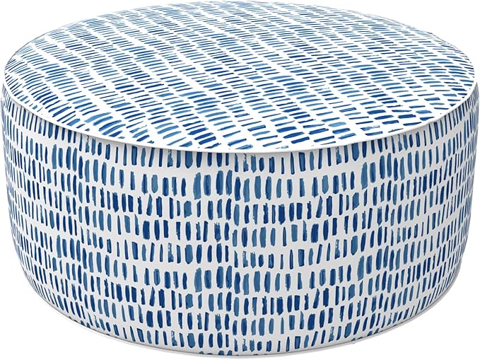 LVTXIII Outdoor Inflatable Ottoman Stool, Patio Water Repellent Footrest Stool with Handle, Portable Outside Round Ottoman for Patio Garden, Camping or Home Use, 21"x21"x9", Blue Pebble