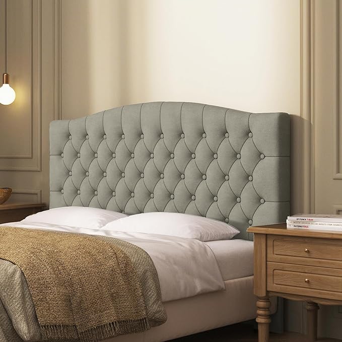 Velvet Upholstered Headboard Queen/Full Size Latest Model Wall Mount, Bed Frame Mount, Featuring High-Density Sponge Padding, Luxury Texture Easy Assembly Comfort and Style-Taupe
