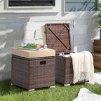 Patiorama 2 Piece Outdoor Patio Ottomans, All-Weather Brown PE Rattan Wicker Ottoman with Storage, Outdoor Footrest Footstool Seat w/Thick Cushion, Built-in Handle for Backyard Poolside Porch (Beige)