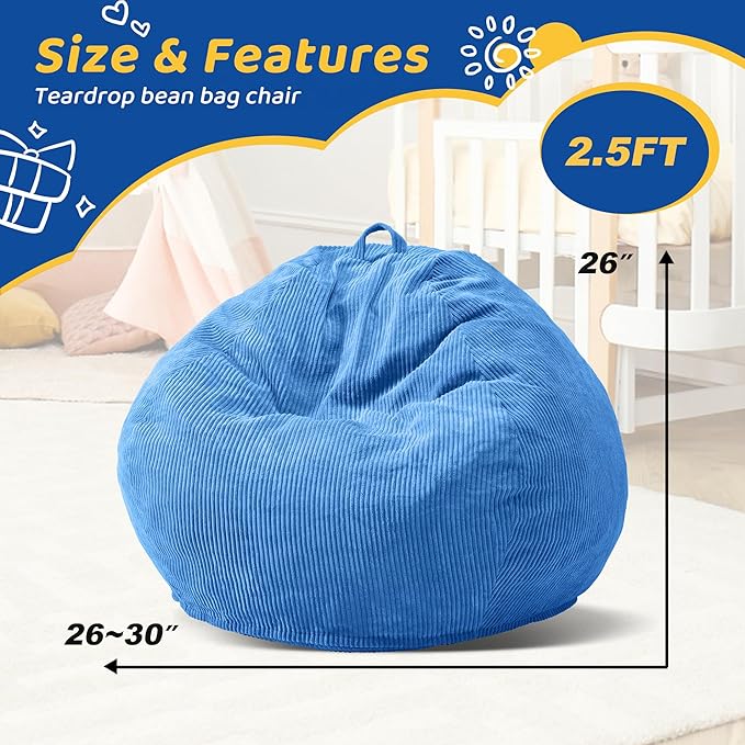 Bean Bag Chairs Teardrop Bean Bag Chair Beanbag Chair with Memory Foam Filled Machine Washable Cover for Living Room, Bedroom (Small,Blue)