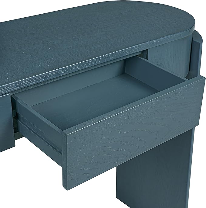 55" Sofa Table with Oval Top and 2 Drawers, Entryway Console Table with Fluted Design for Hallway,Foyer,Entry and Living Room (Fully Assembled-Navy)