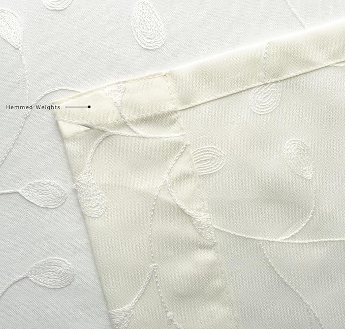 MIUCO Floral Embroidery Semi Sheer Curtains Faux Linen Grommet Curtains for Bedroom 52 x 63 Inch 2 Panels, Off White