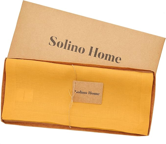 Solino Home Linen Table Runner 108 Inches Long - 100% Pure Linen Tangerine Yellow Dining Table Runner 14 x 108 Inch - Fete