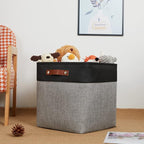 DULLEMELO Storage Bins for Organizing,Closet Storage Baskets for Gift Empty,Large Linen Canvas Storage Bins with Handles for Home Office Toys Shelves(Black&Grey, 13 inch Cube)