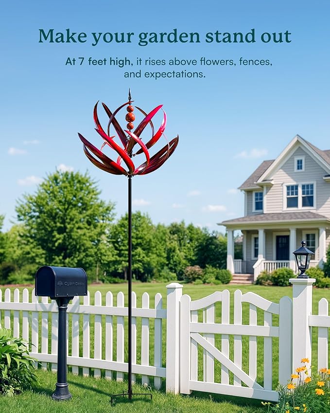 Yard Garden Wind Spinners - 91" Height Extra Large Wind Spinners Outdoor Metal, Kinetic Wind Sculptures for Lawn Patio Garden Decor (Burgundy Lotus)