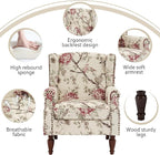 Lumibee Wingback Accent Chair,High Back Floral Armchairs in Fabric,Comfy Upholstered Reading Single Sofa Chair with Solid Wood Legs for Living Room,Bedroom,Office-Floral Beige
