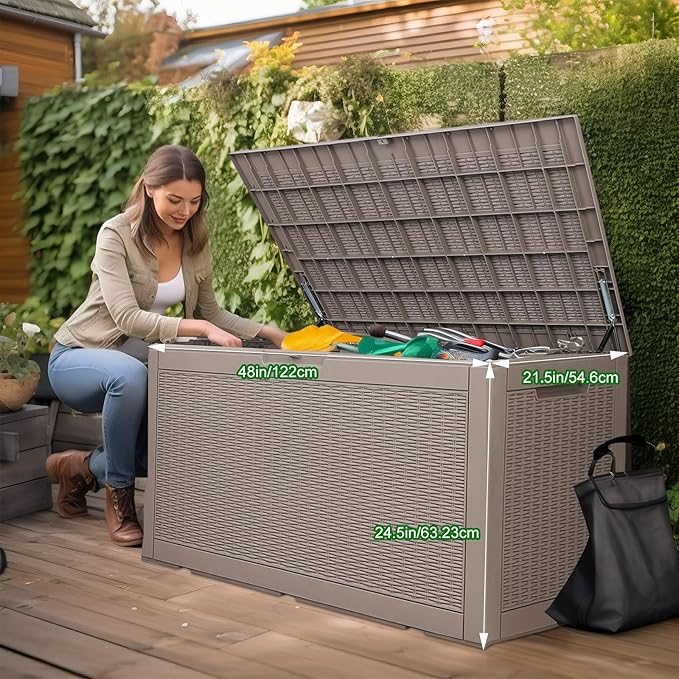 Vixzen 100 Gallon Waterproof Deck Box – Outdoor Storage Organizer for Patio & Garden,Grey