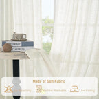 LAMIT Cream Linen Sheer Curtains 84 inch for Living Room, Linen Textured Light Filtering Drapes Bronze Grommet Boho Panels for Farmhouse/Living Room, 2 Panels, 52 x 84 Inch