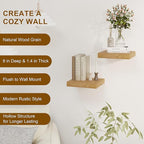 Fun Memories Floating Shelves, 8 Inch Deep Floating Shelves for Wall, 8 x 8 Wall Shelves, Rustic Wood Floating Shelf for Living Room, Bedroom, Bathroom, Oak Color, Set of 2