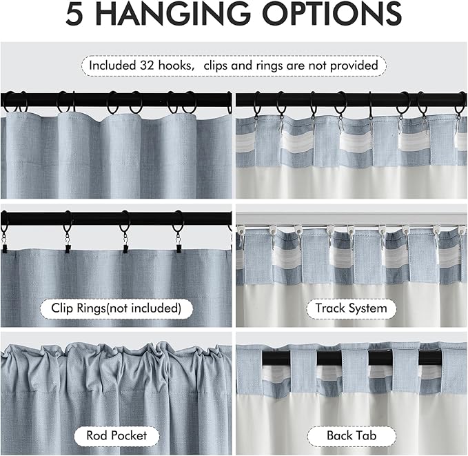 MIULEE 100% Blackout Curtains 90 Inch Long 2 Panels Set for Bedroom, Thick Faux Linen Black Out Curtain Room Darkening Back Tab Pleat Window Textured Drapes with Hooks for Living Room, Chambray Blue