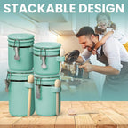 Home Intuition 4-Piece Ceramic Kitchen Canisters Set, Airtight Containers with Wooden Spoons Reusable Chalk Labels and Marker for Sugar, Coffee, Flour, Tea (Turquoise)