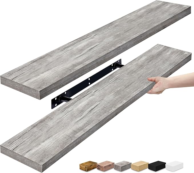 Sorbus Floating Shelves for Wall - 35 Inch Long Bathroom Shelves, Wall Decor for Bedroom, Kitchen, Living Room & Book Storage - Mounted Floating Shelf with Invisible Brackets (Gray, 2 Pack)