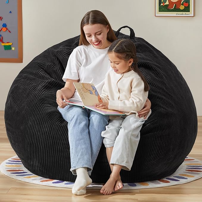 Hobestluk 4.5FT Bean Bag Chair Giant Bean Bag Chair with Filler Included Adult Bean Bag Chairs with Removable Cover for Bedroom Living Room - (Jumbo, Black)