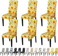JQinHome Pattern Chair Covers for Dining Room Set of 6, High Stretch Removable Washable Parsons Chair Slipcover for Home Party Hotel Wedding Ceremony (Sunflower,6PCS)