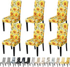 JQinHome Pattern Chair Covers for Dining Room Set of 6, High Stretch Removable Washable Parsons Chair Slipcover for Home Party Hotel Wedding Ceremony (Sunflower,6PCS)