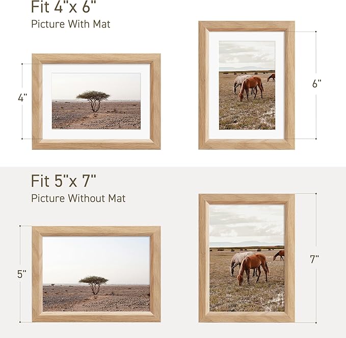 5x7 Picture Frame Natural Solid Oak Photo Frames with 4x6 Removable Mat Wall Hanging Large Handcrafted Frame with HD Plexiglass Wall and Tabletop Display Large Poster Frame