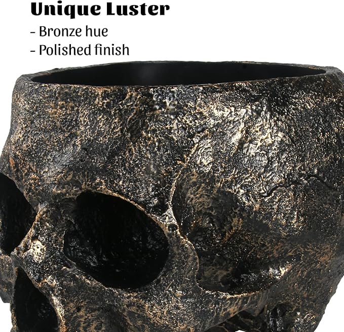 7lb Capacity Extra Large Halloween Skull Candy Dish - Deep Skull Head Halloween Candy Bowl Holder Artificial Resin Skulls Decor Indoor Outdoor Table Centerpieces Flower Pot Plant Office Pen Holder