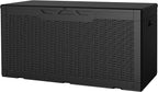 JUMMICO 100 Gallon Resin Deck Box, Waterproof Outdoor Storage Box with Lockable Lid for Garden Tools, Patio Cushions (Black)