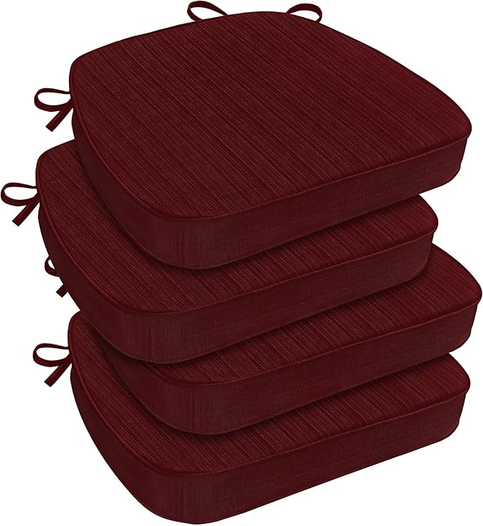 downluxe Chair Cushions for Dining Chairs, Waterproof Kitchen Chair Pads, Non-Slip Dining Seat Cushion with Ties, 17" x 16" x 2.5", Burgundy, 4 Pack
