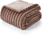Amélie Home Faux Fur Throw Blanket for Couch, Cozy Fuzzy Fluffy Fur Luxurious Soft Striped Plush Gift Blankets for Family Sofa Chair Bed Living Room Bedroom, 55"x70", Light Coffee
