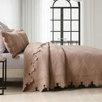 MarCielo 3-Piece 100% Cotton Oversized Bedspread Lightweight Quilt Coverlet Embroidery Farmhouse Bedding Set (TK Pale Taupe Camel, Oversized King (118"x106"))