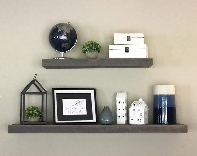 Joel's Antiques 36 Inch Wooden Floating Shelves for Wall - 36x8x2 in - Made of Natural Wood - Heavy Duty Rustic Wall Shelves for Bedroom - Perfect for Living Room, Kitchen - Grey