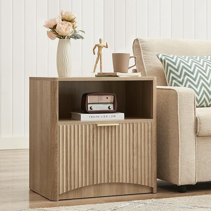 Fluted Nightstand Set of 2 - Natural Oak