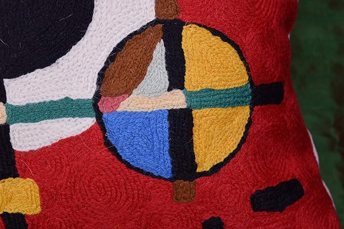 Lumbar Kandinsky Red Modern Pillow Cover Counterweights Mid Century Chair Cushions Red Abstract Pillowcase Red Contemporary Pillowsham Couch Cushions Handmade Wool Size 14x20