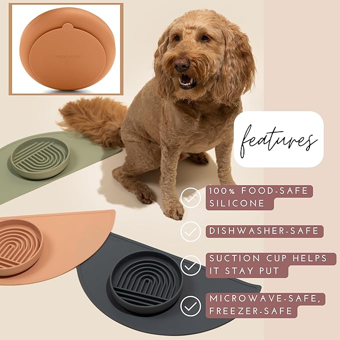 The Slowdown Bowl Silicone Slow Feeder for Dogs & Puppies, Slow Eating, Modern Lick Mat Design, Reduces Gulping, Fits 2 Cups 7.5” Across x 1.5” Tall, Mealtime Challenge, Medium-Blush