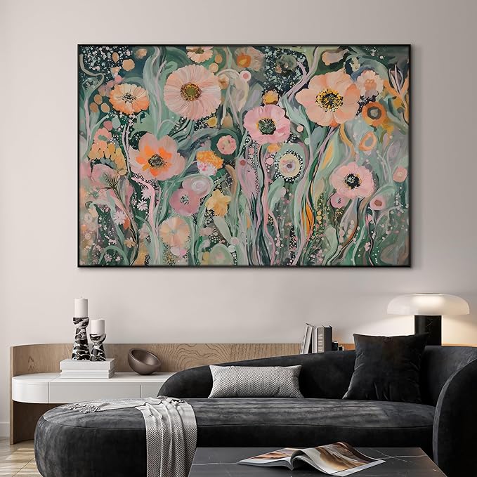 SIGNWIN 46"x72" Extra Large Framed Wall Art Whimsical Garden Bloom, Colorful Abstract Floral for Home Living Room Bedroom Decor (Frame Assembly Required)