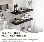 36 Inch Floating Shelves, 12 Inch Deep Floating Shelves for Wall, Floating Shelf with Invisible Brackets, Deep Shelves for Bathroom, Bedroom, Living Room, 2 Pack, Black