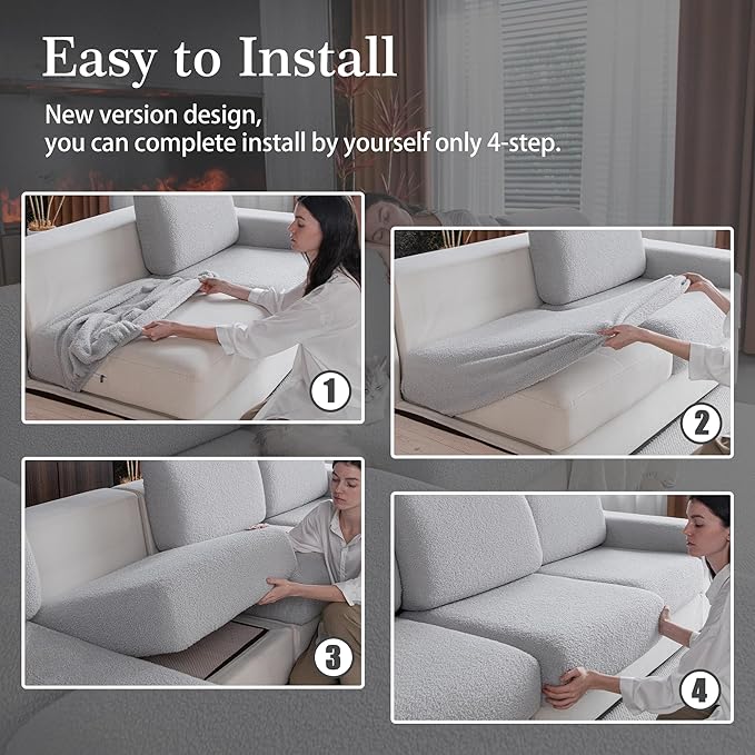 Couch Cushion Covers for Sectional Sofa, Stretch Soft Sofa Slipcovers Washable Wear-Resistant Universal Furniture Protector for Living Room(1 Piece Chaise Cover, Light Gray)