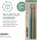 Jordan Green Clean Manual Toothbrush - Sustainable, Scandinavian Design, Soft Bristles, Mixed Colors, 4 Units