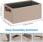 GhvyenntteS Small Fabric Storage Bins 6 Pack, 11.8" x 7.87" x 5.11" Storage Basket with Leather Handles, Closet Storage Bins for Shelves, Storage Baskets for Shelves, DVD Storage (Beige Yellow)