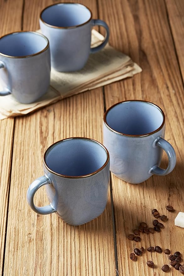famiware Coffee Mugs Set of 4, Ocean Square 13oz Coffee Cup Set with Handle for Cocoa, Milk, Hot Chocolate, Tea, Water, Stoneware Cups for Kitchen, Microwave and Dishwasher Safe, Blue