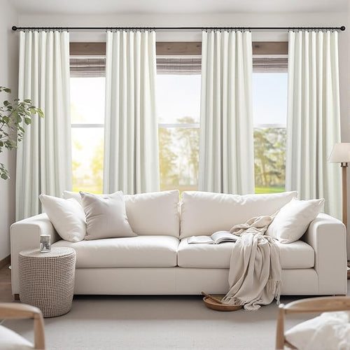100 Inch Curtains Complete Blackout Linen Curtains for Bedroom 2 Panels Set Large Window Custom Length 100 Inches Long Neutral Cream Colored Thermal Drapes for Sliding Glass Doors Shades Blinds 52x100